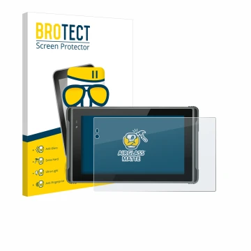 Vorderseite einer Produktverpackung mit dem Markenlogo BROTECT. Daneben ist das Gerät Hugerock X7 mit dem zugehörigen Displays