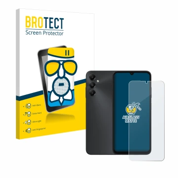 Vorderseite einer Produktverpackung mit dem Markenlogo BROTECT. Daneben ist das Gerät Samsung Galaxy A05s mit dem zugehörigen 