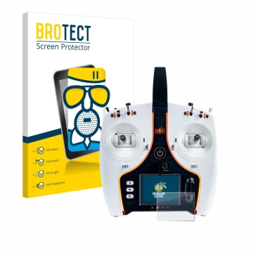 Vorderseite einer Produktverpackung mit dem Markenlogo BROTECT. Daneben ist das Gerät Spektrum NX7e mit dem zugehörigen Displa