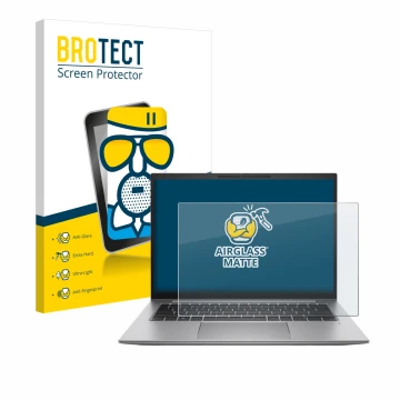 Vorderseite einer Produktverpackung mit dem Markenlogo BROTECT. Daneben ist das Gerät HP Zbook Firefly 14 G10 mit dem zugehöri
