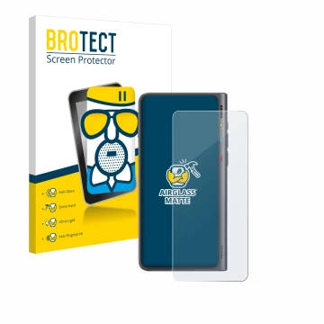 Vorderseite einer Produktverpackung mit dem Markenlogo BROTECT. Daneben ist das Gerät Timekettle Fluentalk T1 mit dem zugehöri