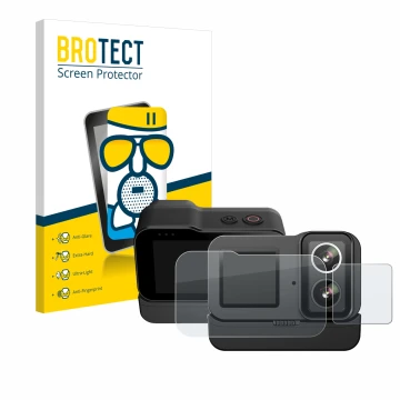 Vorderseite einer Produktverpackung mit dem Markenlogo BROTECT. Daneben ist das Gerät SJCAM SJ20 Dual Lens mit dem zugehörigen