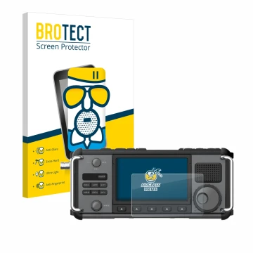 Vorderseite einer Produktverpackung mit dem Markenlogo BROTECT. Daneben ist das Gerät Xiegu X6200 mit dem zugehörigen Displays