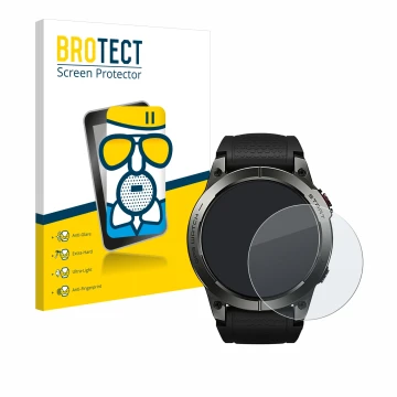 Vorderseite einer Produktverpackung mit dem Markenlogo BROTECT. Daneben ist das Gerät Zeblaze Stratos 3 mit dem zugehörigen Di