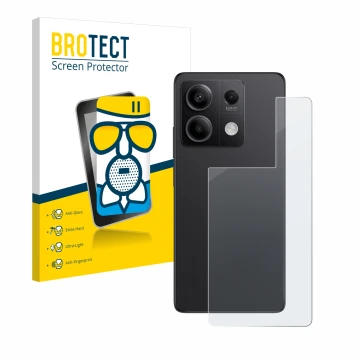 Vorderseite einer Produktverpackung mit dem Markenlogo BROTECT. Daneben ist das Gerät Xiaomi Redmi Note 13 Pro 5G (Rückseite) 