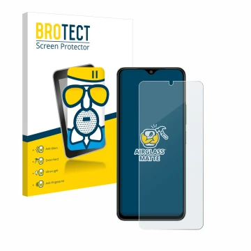 Vorderseite einer Produktverpackung mit dem Markenlogo BROTECT. Daneben ist das Gerät Xiaomi Redmi A3 mit dem zugehörigen Disp