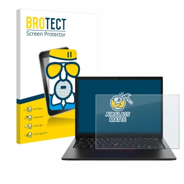 Vorderseite einer Produktverpackung mit dem Markenlogo BROTECT. Daneben ist das Gerät Lenovo ThinkPad L13 Gen 4 Non-Touch mit 