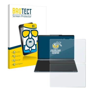 Vorderseite einer Produktverpackung mit dem Markenlogo BROTECT. Daneben ist das Gerät Lenovo Yoga Book 9i Gen 9 mit dem zugehö