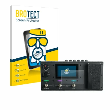 Vorderseite einer Produktverpackung mit dem Markenlogo BROTECT. Daneben ist das Gerät Headrush MX5 mit dem zugehörigen Display