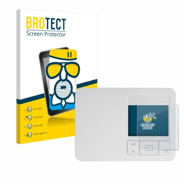 Vorderseite einer Produktverpackung mit dem Markenlogo BROTECT. Daneben ist das Gerät Canon Selphy CP1500 mit dem zugehörigen 