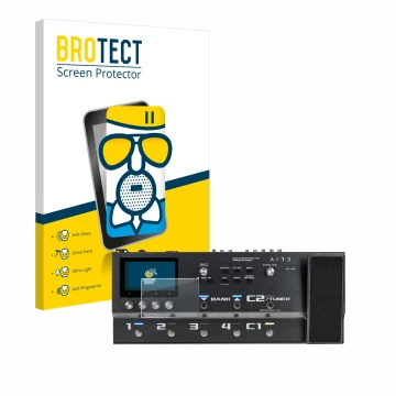 Vorderseite einer Produktverpackung mit dem Markenlogo BROTECT. Daneben ist das Gerät Boss GX-100 mit dem zugehörigen Displays