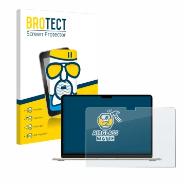 Vorderseite einer Produktverpackung mit dem Markenlogo BROTECT. Daneben ist das Gerät Apple MacBook Air 15