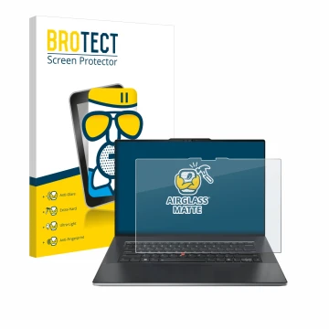 Vorderseite einer Produktverpackung mit dem Markenlogo BROTECT. Daneben ist das Gerät Lenovo ThinkPad Z13 Gen 2 mit dem zugehö