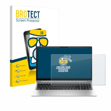 Vorderseite einer Produktverpackung mit dem Markenlogo BROTECT. Daneben ist das Gerät HP EliteBook 640 G10 mit dem zugehörigen