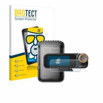 Vorderseite einer Produktverpackung mit dem Markenlogo BROTECT. Daneben ist das Gerät DJI Mic 2 (Receiver) mit dem zugehörigen