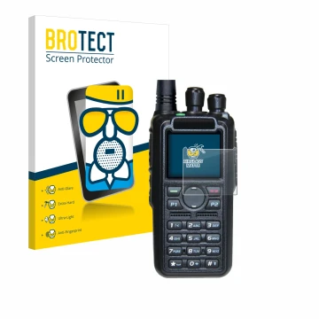 Vorderseite einer Produktverpackung mit dem Markenlogo BROTECT. Daneben ist das Gerät AnyTone AT-D878UV II Plus mit dem zugehö