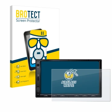 Vorderseite einer Produktverpackung mit dem Markenlogo BROTECT. Daneben ist das Gerät Atoto F7 WE mit dem zugehörigen Displays