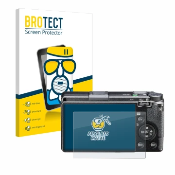 Vorderseite einer Produktverpackung mit dem Markenlogo BROTECT. Daneben ist das Gerät Ricoh GR III HDF mit dem zugehörigen Dis
