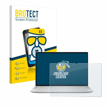Vorderseite einer Produktverpackung mit dem Markenlogo BROTECT. Daneben ist das Gerät Dell XPS 14 9440 Touch mit dem zugehörig