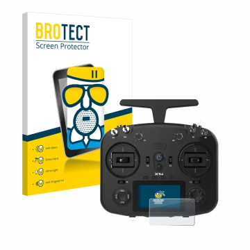 Vorderseite einer Produktverpackung mit dem Markenlogo BROTECT. Daneben ist das Gerät FrSky TWIN X14 mit dem zugehörigen Displ