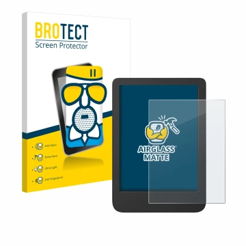 Vorderseite einer Produktverpackung mit dem Markenlogo BROTECT. Daneben ist das Gerät Tolino Shine 5 Color 2024 mit dem zugehö