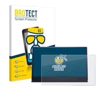 Vorderseite einer Produktverpackung mit dem Markenlogo BROTECT. Daneben ist das Gerät Dell P1424H mit dem zugehörigen Displays