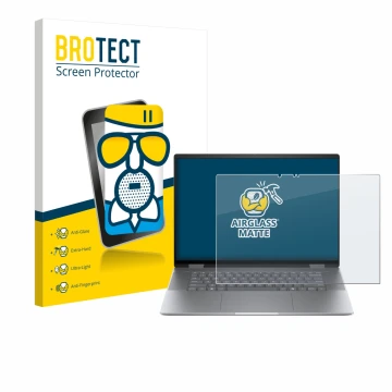 Vorderseite einer Produktverpackung mit dem Markenlogo BROTECT. Daneben ist das Gerät HP Envy x360 2-in-1 16 mit dem zugehörig