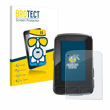 Vorderseite einer Produktverpackung mit dem Markenlogo BROTECT. Daneben ist das Gerät Wahoo Elemnt Roam V2 GPS mit dem zugehör
