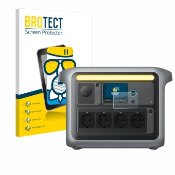 Vorderseite einer Produktverpackung mit dem Markenlogo BROTECT. Daneben ist das Gerät Anker SOLIX C1000X mit dem zugehörigen D