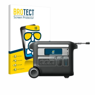Vorderseite einer Produktverpackung mit dem Markenlogo BROTECT. Daneben ist das Gerät Anker SOLIX F2000 mit dem zugehörigen Di