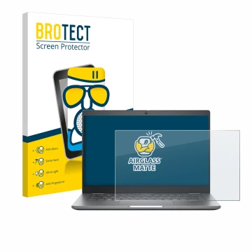 Vorderseite einer Produktverpackung mit dem Markenlogo BROTECT. Daneben ist das Gerät Dell Latitude 5350 Laptop mit dem zugehö