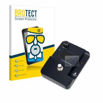 Vorderseite einer Produktverpackung mit dem Markenlogo BROTECT. Daneben ist das Gerät Harley Benton AirBorne Pro 5.8Ghz mit de