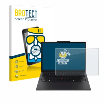 Vorderseite einer Produktverpackung mit dem Markenlogo BROTECT. Daneben ist das Gerät Lenovo ThinkPad T14s Gen 5 mit dem zugeh