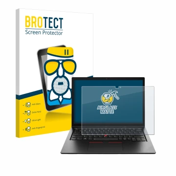 Vorderseite einer Produktverpackung mit dem Markenlogo BROTECT. Daneben ist das Gerät Lenovo ThinkPad L13 2-in-1 Gen 5 mit dem