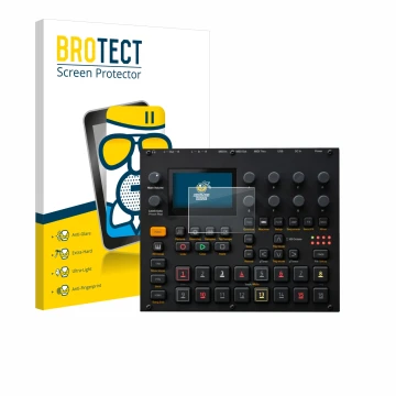 Vorderseite einer Produktverpackung mit dem Markenlogo BROTECT. Daneben ist das Gerät Elektron Digitakt II mit dem zugehörigen