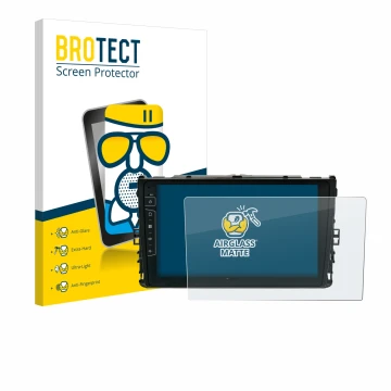 Vorderseite einer Produktverpackung mit dem Markenlogo BROTECT. Daneben ist das Gerät Dynavin D9-T6 mit dem zugehörigen Displa