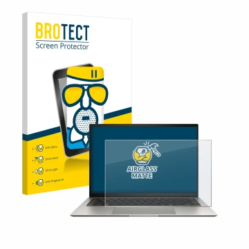 Vorderseite einer Produktverpackung mit dem Markenlogo BROTECT. Daneben ist das Gerät ASUS ZenBook S 13 OLED UX5304 mit dem zu