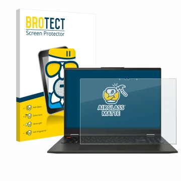 Vorderseite einer Produktverpackung mit dem Markenlogo BROTECT. Daneben ist das Gerät ASUS Vivobook S 16 Flip TN3604 mit dem z
