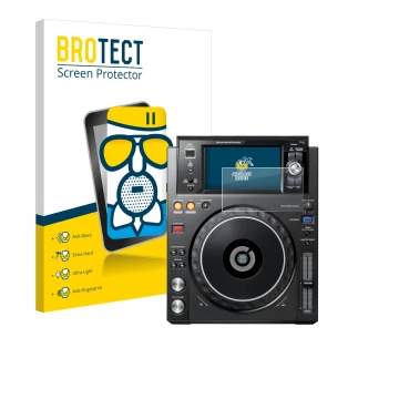 Vorderseite einer Produktverpackung mit dem Markenlogo BROTECT. Daneben ist das Gerät Pioneer XDJ -1000MK2 mit dem zugehörigen