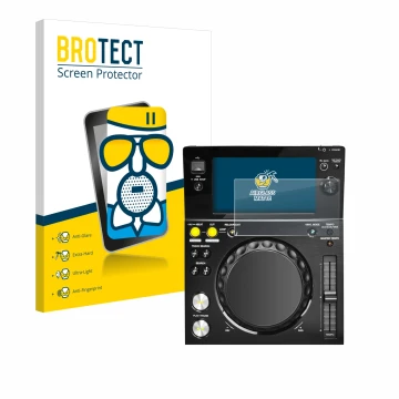 Vorderseite einer Produktverpackung mit dem Markenlogo BROTECT. Daneben ist das Gerät Pioneer XDJ -700 mit dem zugehörigen Dis