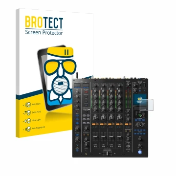 Vorderseite einer Produktverpackung mit dem Markenlogo BROTECT. Daneben ist das Gerät Pioneer DJM A9 mit dem zugehörigen Displ