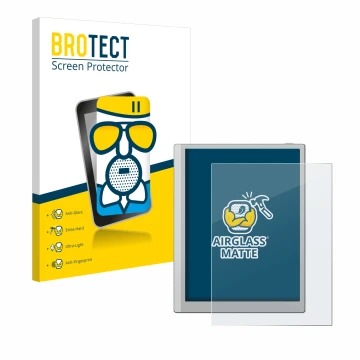 Vorderseite einer Produktverpackung mit dem Markenlogo BROTECT. Daneben ist das Gerät Boox Go 10.3 mit dem zugehörigen Display