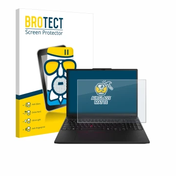 Vorderseite einer Produktverpackung mit dem Markenlogo BROTECT. Daneben ist das Gerät Lenovo ThinkPad P16s Gen 3 mit dem zugeh