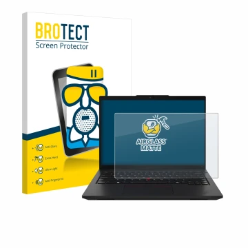 Vorderseite einer Produktverpackung mit dem Markenlogo BROTECT. Daneben ist das Gerät Lenovo ThinkPad L14 Gen 5 mit dem zugehö