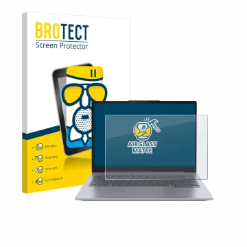 Vorderseite einer Produktverpackung mit dem Markenlogo BROTECT. Daneben ist das Gerät Lenovo ThinkBook 14 Gen 7 mit dem zugehö