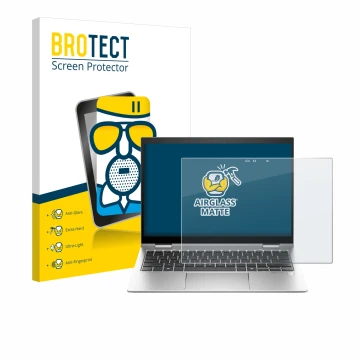 Vorderseite einer Produktverpackung mit dem Markenlogo BROTECT. Daneben ist das Gerät HP Elite x360 830 G11 2-in-1 mit dem zug