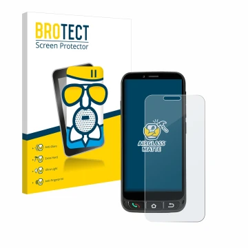 Vorderseite einer Produktverpackung mit dem Markenlogo BROTECT. Daneben ist das Gerät SPC Zeus 4G Pro mit dem zugehörigen Disp