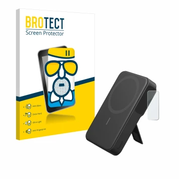 Vorderseite einer Produktverpackung mit dem Markenlogo BROTECT. Daneben ist das Gerät Anker MagGo mit dem zugehörigen Displays