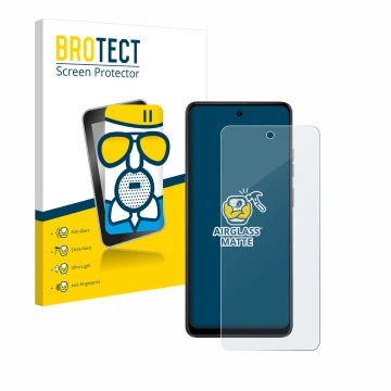 Vorderseite einer Produktverpackung mit dem Markenlogo BROTECT. Daneben ist das Gerät Motorola Moto E14 mit dem zugehörigen Di