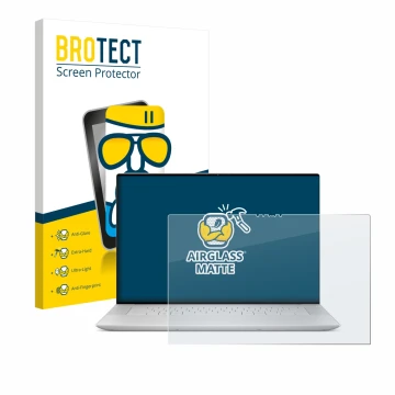 Vorderseite einer Produktverpackung mit dem Markenlogo BROTECT. Daneben ist das Gerät Dell XPS 16 9640 mit dem zugehörigen Dis